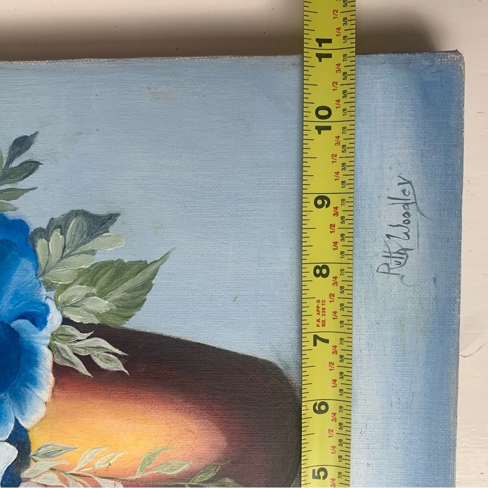 Blue Floral Vase Oil Painting Signed - Picture 10 of 10